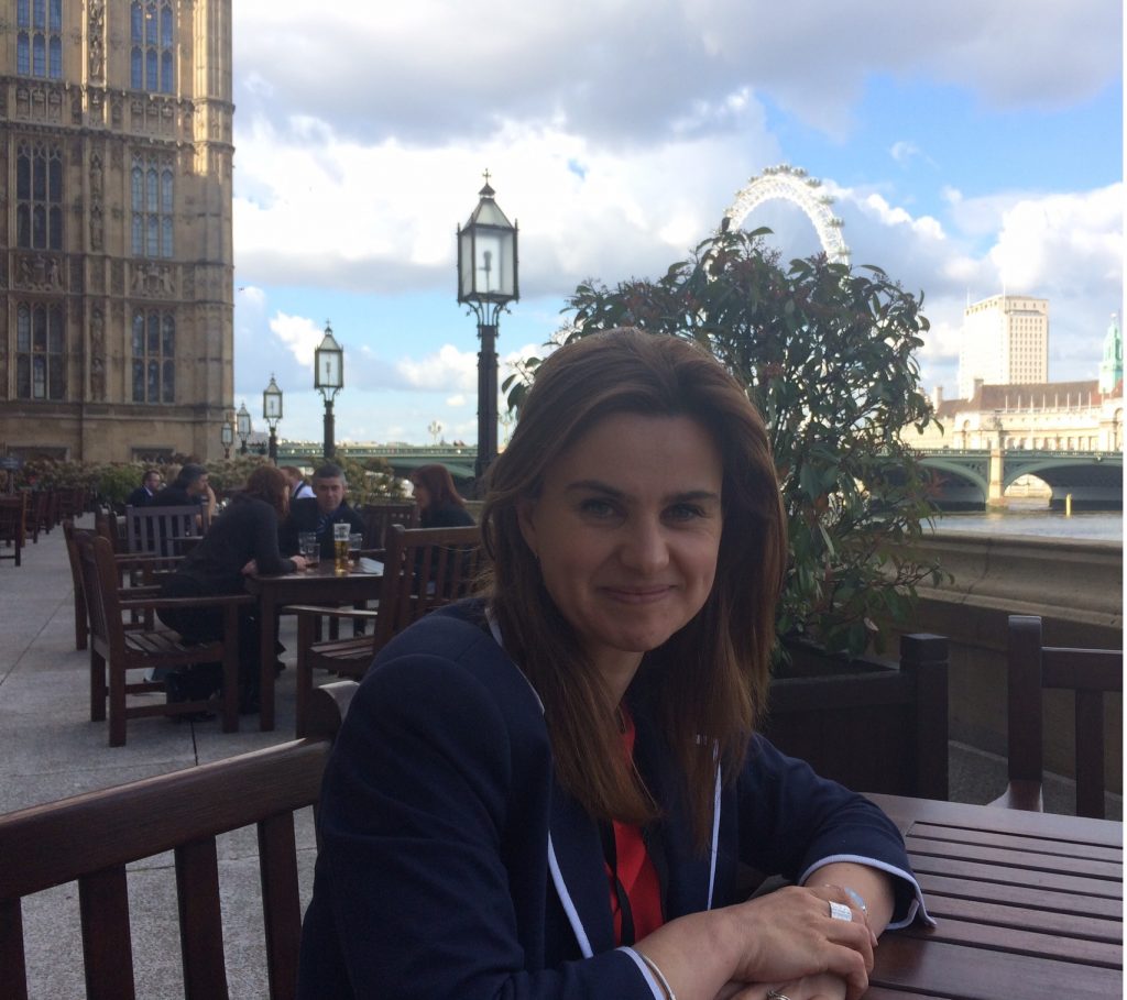 Jo Cox on the House of Commons terrace, 2015 Courtesy of The Jo Cox Foundation