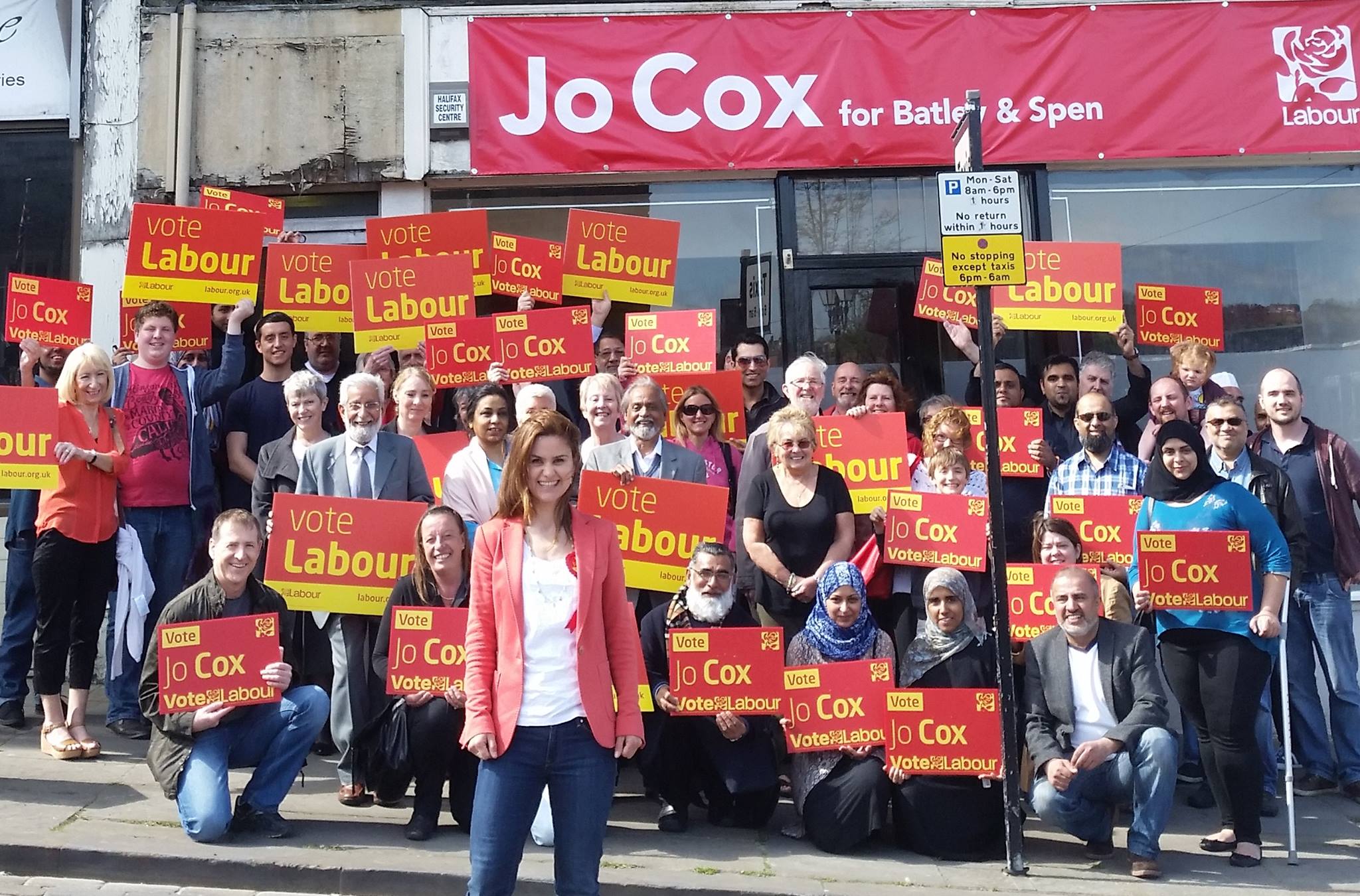 Jo Cox and her campaign team in Batley and Spen, 2015 Courtesy of The Jo Cox Foundation Jo and her team prepare for a weekend of campaigning in the run up to the 2015 general election. Knocking on doors and talking to people was one of the things Jo loved about politics.